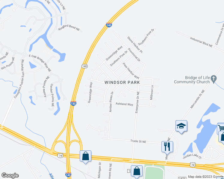 map of restaurants, bars, coffee shops, grocery stores, and more near 1181 Amber Pines Drive in Leland