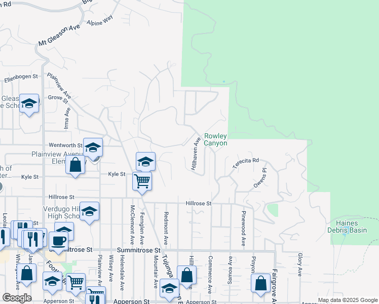 map of restaurants, bars, coffee shops, grocery stores, and more near 7252 Rowley Place in Los Angeles