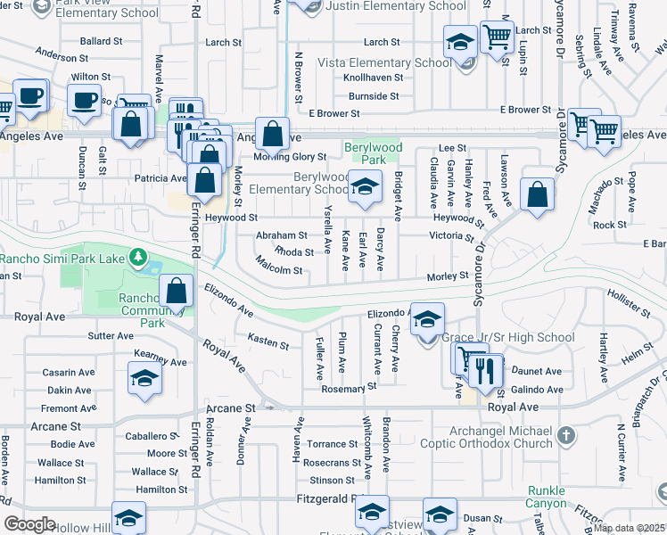 map of restaurants, bars, coffee shops, grocery stores, and more near 1534 Ysrella Avenue in Simi Valley