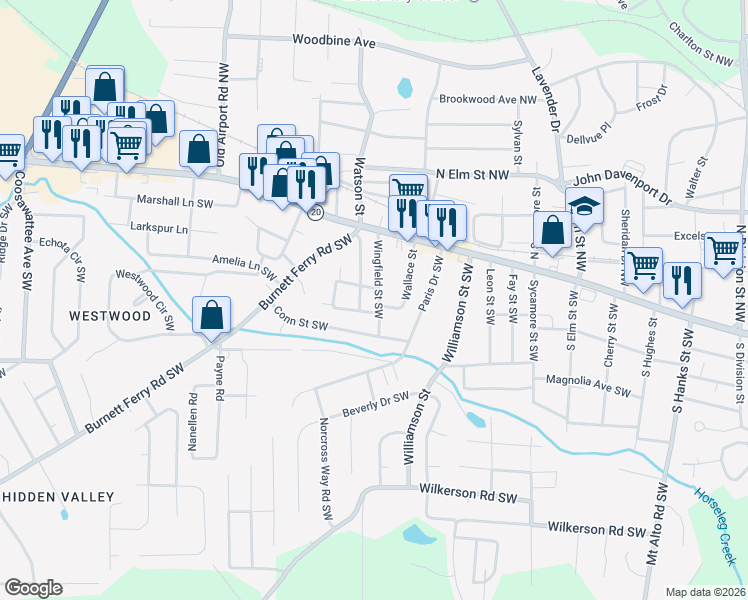 map of restaurants, bars, coffee shops, grocery stores, and more near 28 Wingfield Street Southwest in Rome