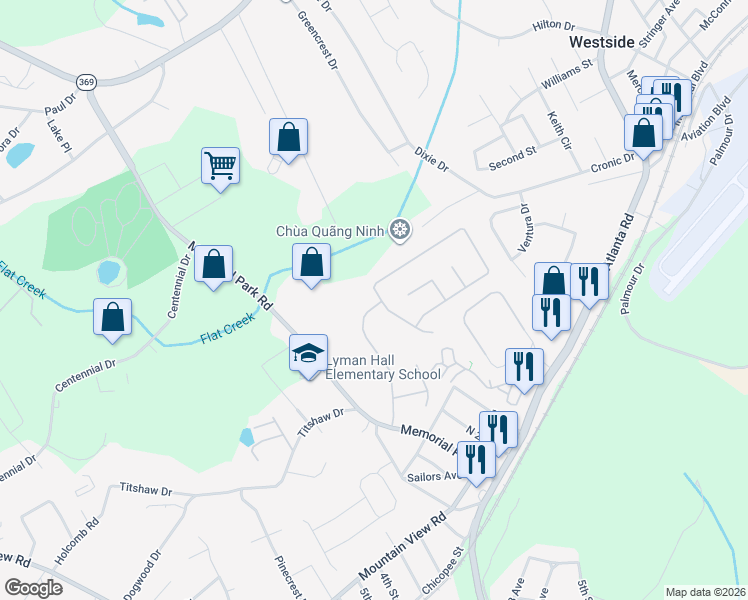 map of restaurants, bars, coffee shops, grocery stores, and more near 2790 Buena Vista Circle in Gainesville