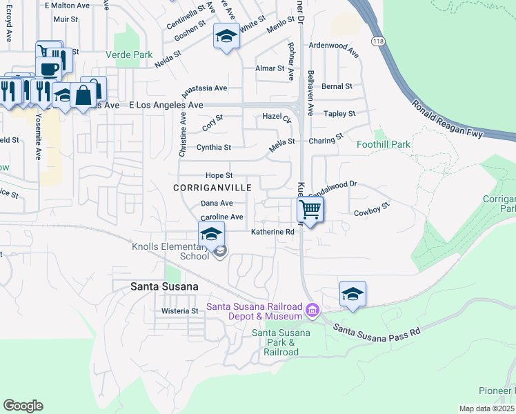map of restaurants, bars, coffee shops, grocery stores, and more near 1633-1687 Gateway Avenue in Simi Valley