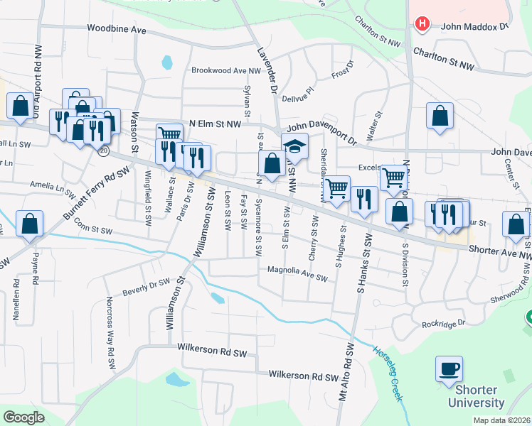 map of restaurants, bars, coffee shops, grocery stores, and more near 9 North Sycamore Street in Rome