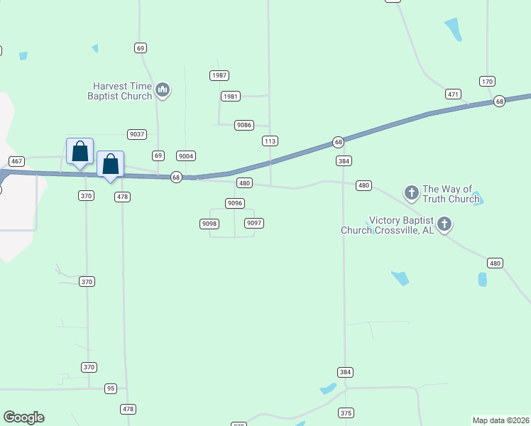 map of restaurants, bars, coffee shops, grocery stores, and more near 73 Road 9097 in Crossville