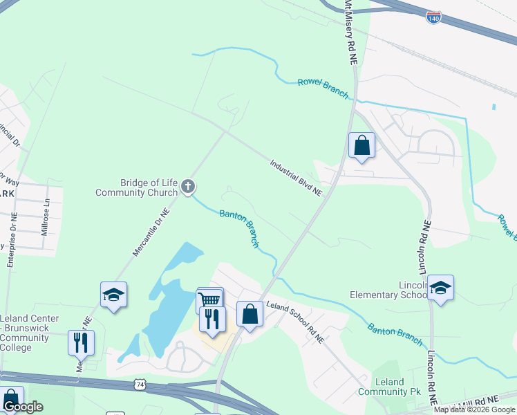map of restaurants, bars, coffee shops, grocery stores, and more near 9116 Arden Road Northeast in Leland