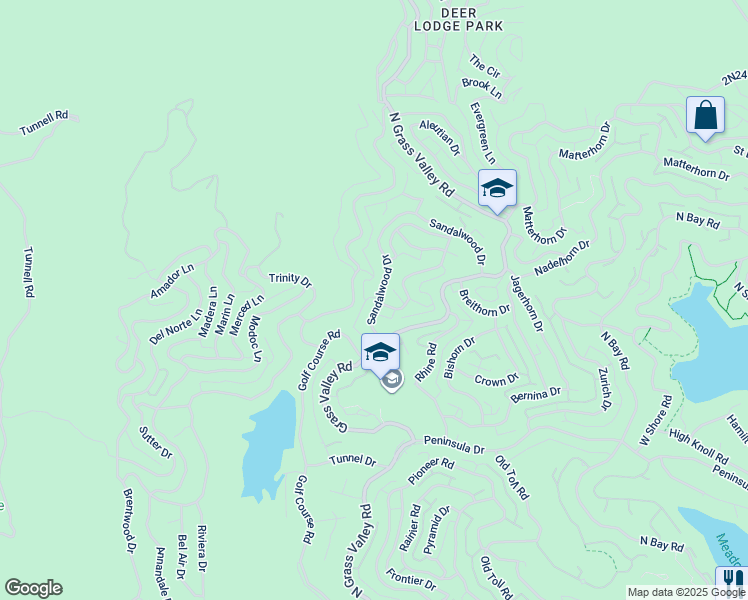 map of restaurants, bars, coffee shops, grocery stores, and more near 918 Sandalwood Drive in Lake Arrowhead