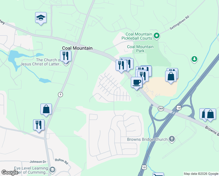 map of restaurants, bars, coffee shops, grocery stores, and more near 3965 Cutler Donahoe Way in Cumming