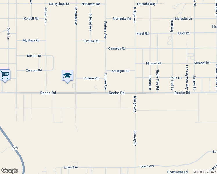 map of restaurants, bars, coffee shops, grocery stores, and more near 56700 Reche Road in Landers