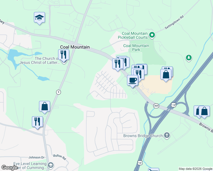 map of restaurants, bars, coffee shops, grocery stores, and more near 3965 Cutler Donahoe Way in Cumming