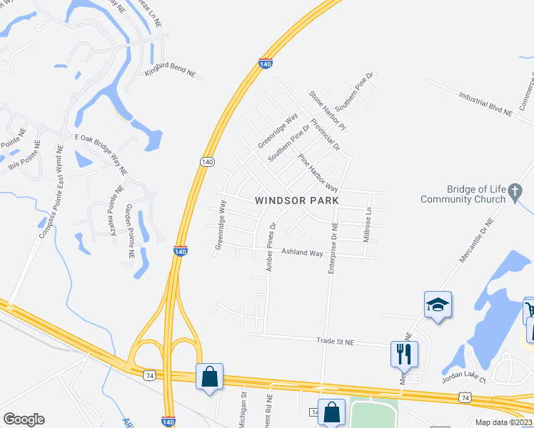 map of restaurants, bars, coffee shops, grocery stores, and more near 1715 Pepperwood Way in Leland