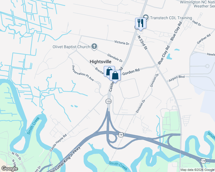 map of restaurants, bars, coffee shops, grocery stores, and more near 1988 Nashville East Drive in Wilmington