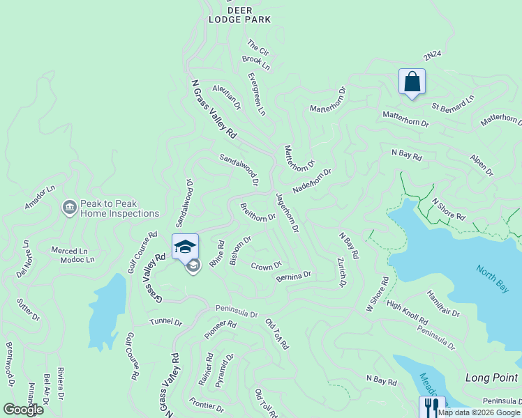 map of restaurants, bars, coffee shops, grocery stores, and more near 892 Nadelhorn Drive in Lake Arrowhead