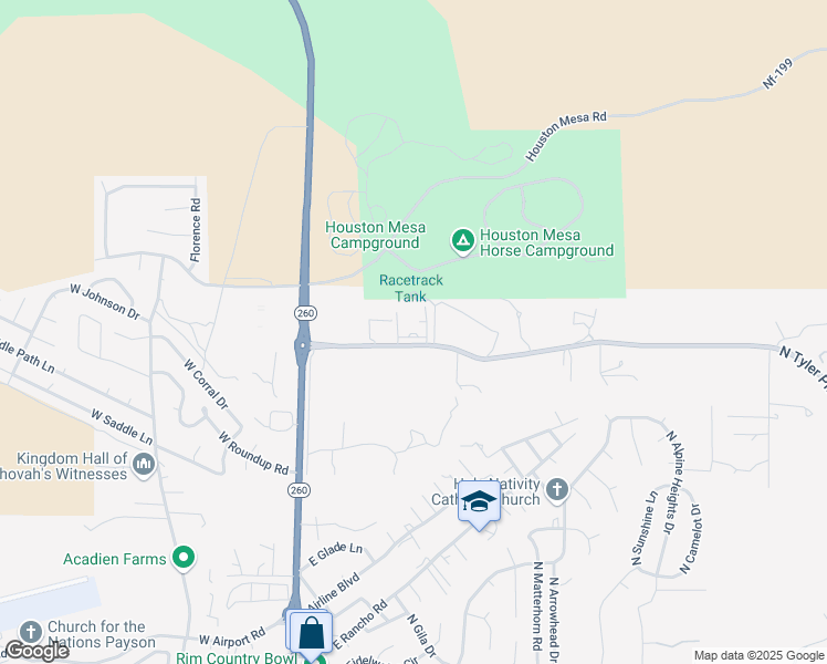 map of restaurants, bars, coffee shops, grocery stores, and more near 310 East Tyler Parkway in Payson