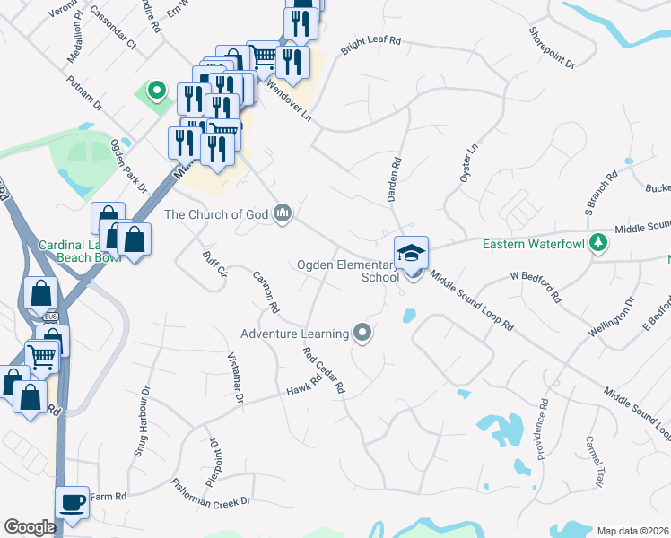 map of restaurants, bars, coffee shops, grocery stores, and more near 308 Pioneer Court in Wilmington