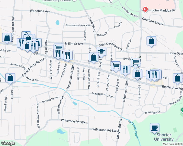map of restaurants, bars, coffee shops, grocery stores, and more near 9 North Sycamore Street in Rome
