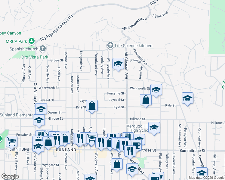 map of restaurants, bars, coffee shops, grocery stores, and more near 7860 Wentworth Street in Los Angeles