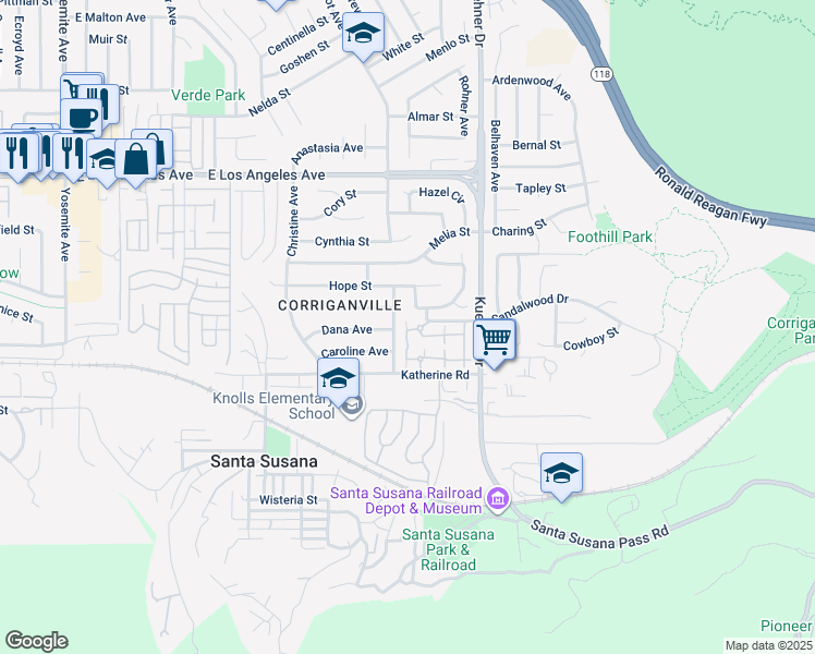 map of restaurants, bars, coffee shops, grocery stores, and more near 1577 Gateway Avenue in Simi Valley