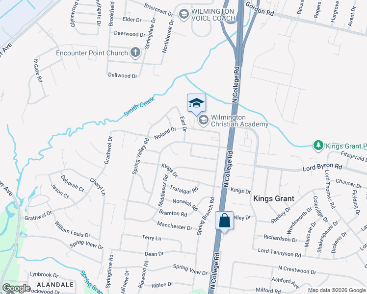 map of restaurants, bars, coffee shops, grocery stores, and more near 4601-4607 Kenningston Street in Wilmington