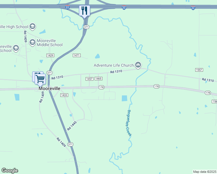 map of restaurants, bars, coffee shops, grocery stores, and more near 3691 Mississippi 178 in Mooreville