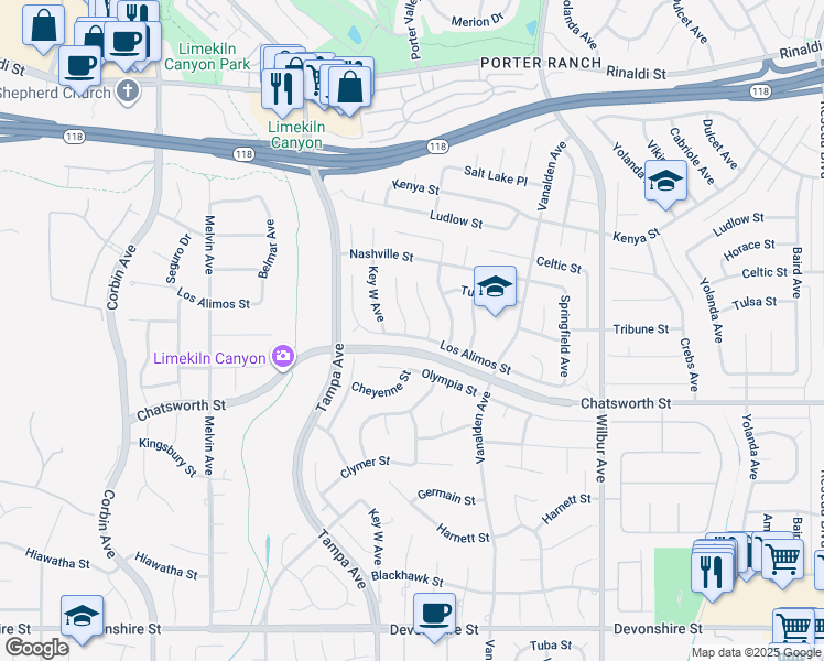 map of restaurants, bars, coffee shops, grocery stores, and more near 10800 Bismarck Avenue in Los Angeles