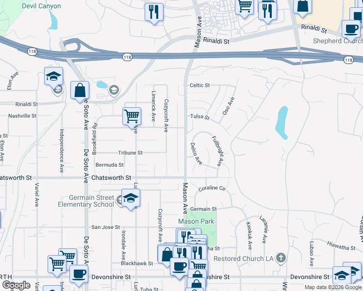 map of restaurants, bars, coffee shops, grocery stores, and more near 10816 Sunnybrae Avenue in Los Angeles