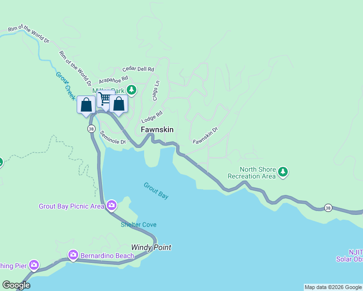 map of restaurants, bars, coffee shops, grocery stores, and more near 39470 North Shore Drive in Fawnskin