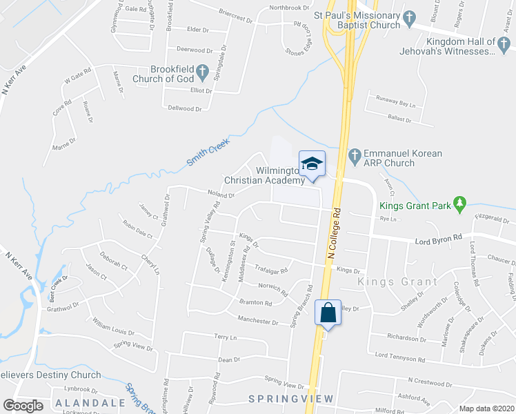 map of restaurants, bars, coffee shops, grocery stores, and more near 101 Kenneth Court in Wilmington