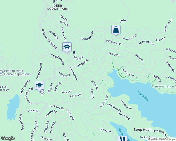 map of restaurants, bars, coffee shops, grocery stores, and more near 27404 Alpen Drive in Lake Arrowhead