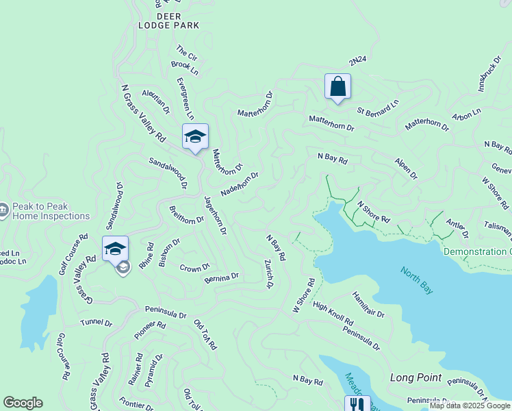 map of restaurants, bars, coffee shops, grocery stores, and more near 27404 Alpen Drive in Lake Arrowhead