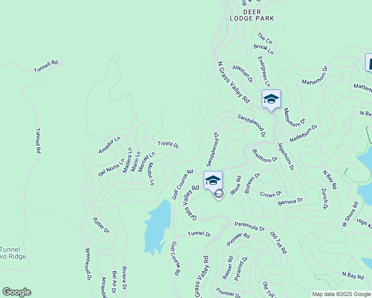 map of restaurants, bars, coffee shops, grocery stores, and more near 925 Trinity Drive in Lake Arrowhead