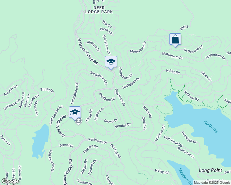 map of restaurants, bars, coffee shops, grocery stores, and more near 975 North Grass Valley Road in Lake Arrowhead