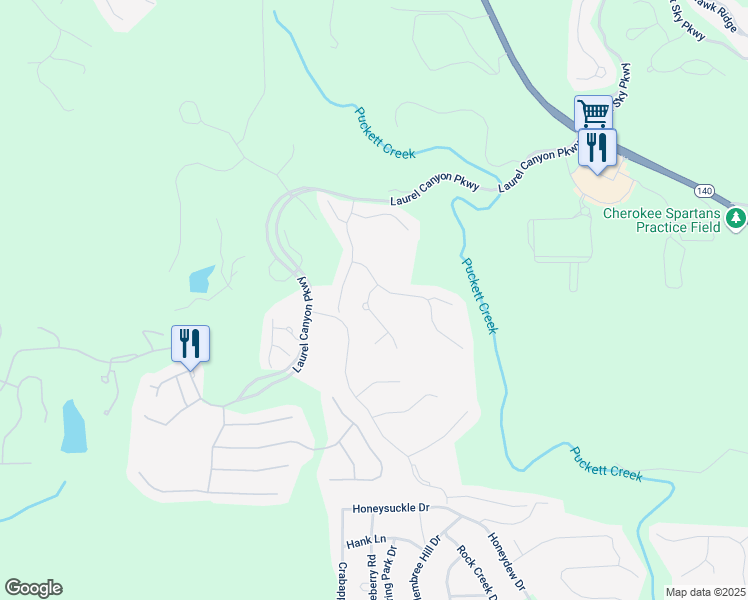 map of restaurants, bars, coffee shops, grocery stores, and more near 505 Windy Ridge Court in Canton