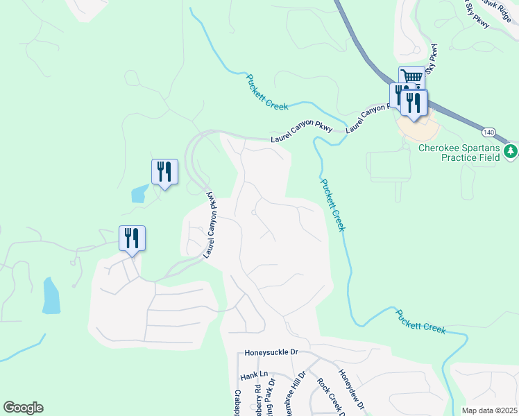 map of restaurants, bars, coffee shops, grocery stores, and more near 505 Windy Ridge Court in Canton