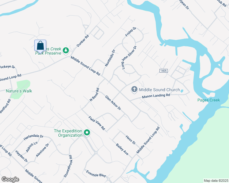 map of restaurants, bars, coffee shops, grocery stores, and more near 1528 Middle Sound Loop Road in Wilmington