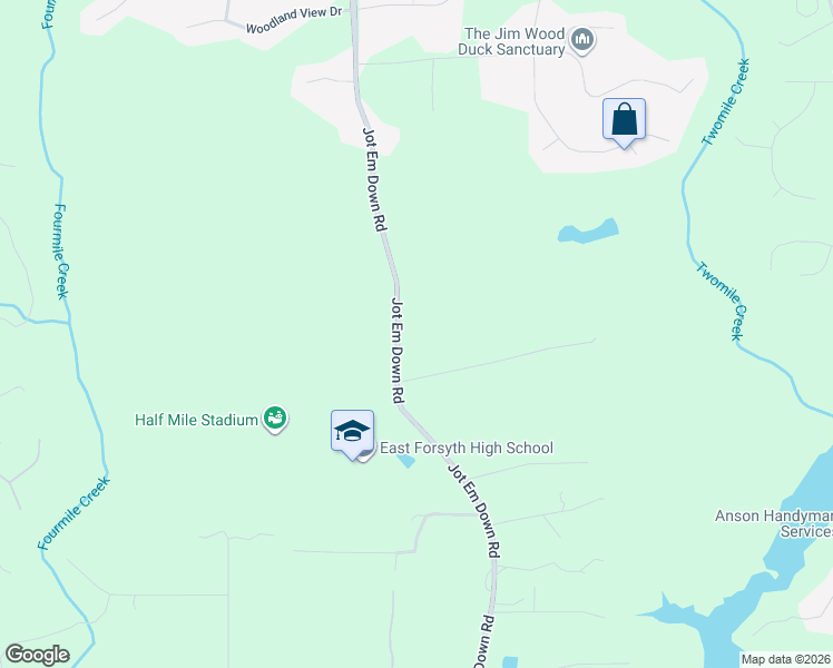 map of restaurants, bars, coffee shops, grocery stores, and more near 8785 Jot Em Down Road in Gainesville
