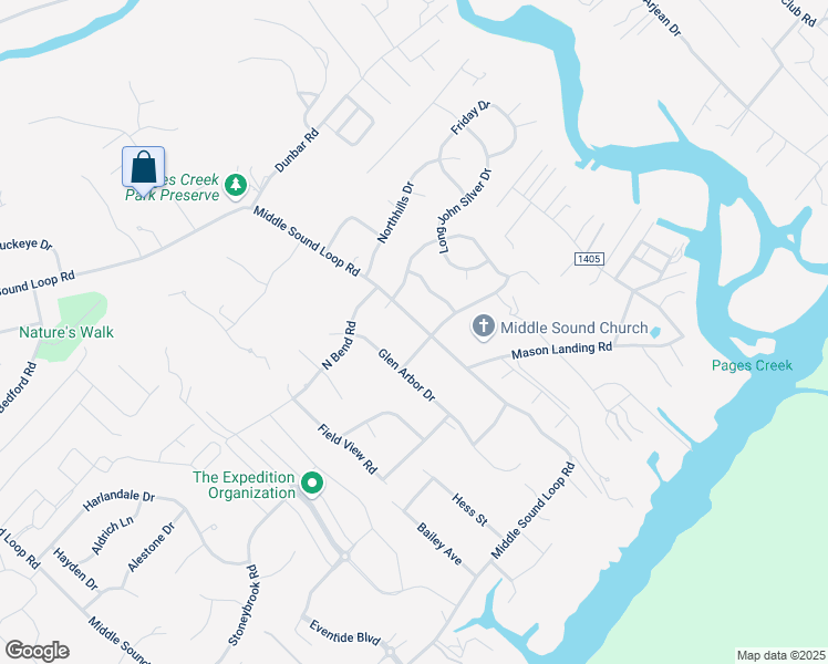 map of restaurants, bars, coffee shops, grocery stores, and more near 1528 Middle Sound Loop Road in Wilmington