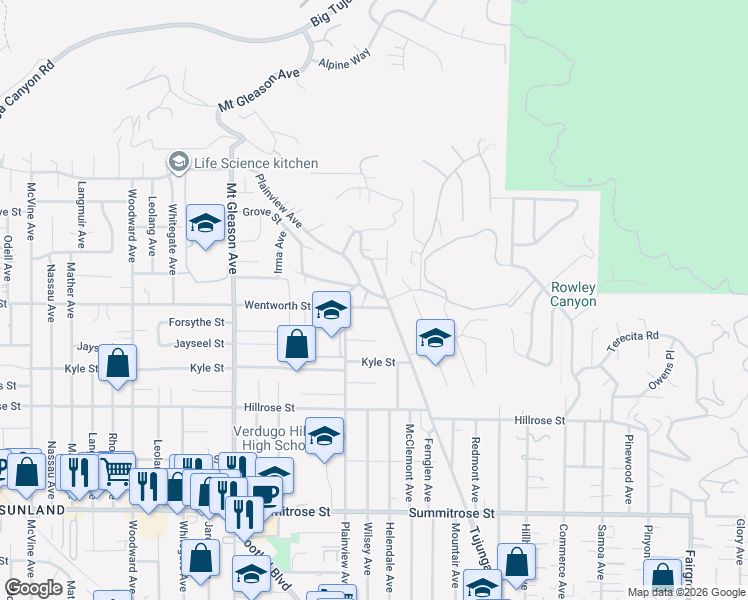 map of restaurants, bars, coffee shops, grocery stores, and more near 10917 Tujunga Canyon Boulevard in Los Angeles