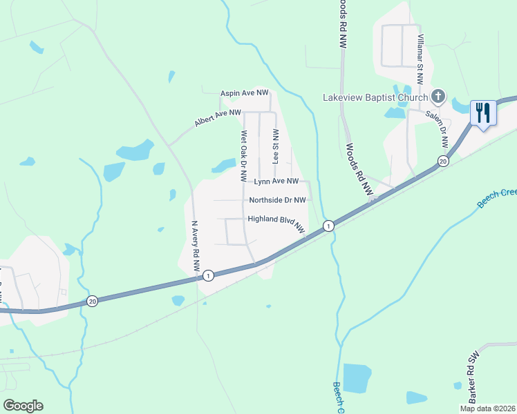 map of restaurants, bars, coffee shops, grocery stores, and more near 22 Northside Drive Northwest in Rome