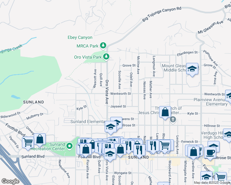 map of restaurants, bars, coffee shops, grocery stores, and more near 10904 Eldora Avenue in Los Angeles