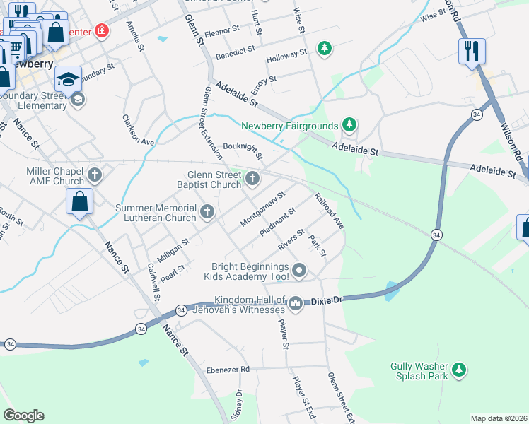 map of restaurants, bars, coffee shops, grocery stores, and more near 2009 Montgomery Street in Newberry