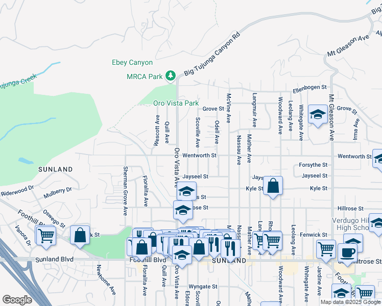 map of restaurants, bars, coffee shops, grocery stores, and more near 10904 Eldora Avenue in Los Angeles