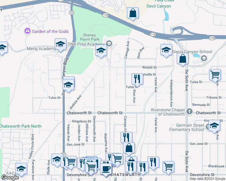 map of restaurants, bars, coffee shops, grocery stores, and more near 10827 Willowbrae Avenue in Los Angeles