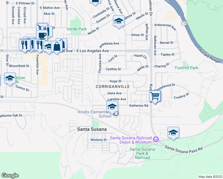 map of restaurants, bars, coffee shops, grocery stores, and more near in Simi Valley