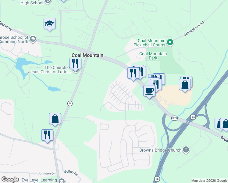 map of restaurants, bars, coffee shops, grocery stores, and more near 3919 Cutler Donahoe Way in Cumming