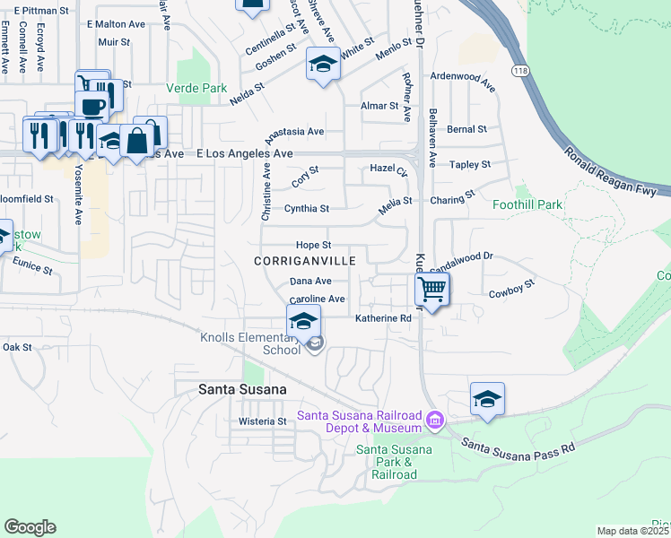 map of restaurants, bars, coffee shops, grocery stores, and more near 6366 Marsha Avenue in Simi Valley