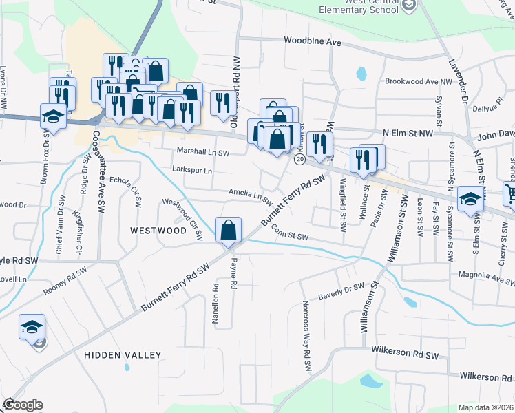 map of restaurants, bars, coffee shops, grocery stores, and more near 17 Westdale Avenue Southwest in Rome