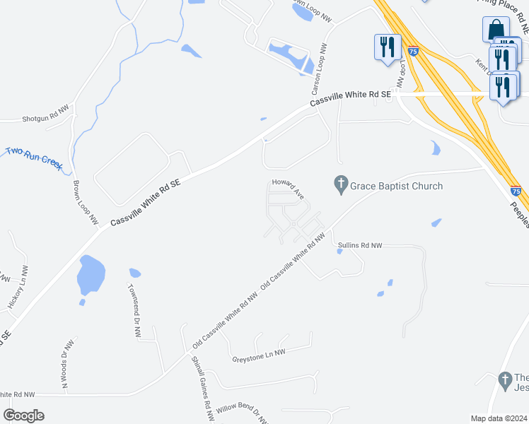 map of restaurants, bars, coffee shops, grocery stores, and more near 100 Howard Avenue in Cartersville
