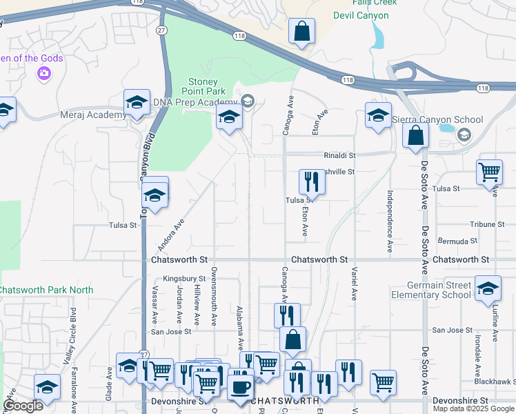 map of restaurants, bars, coffee shops, grocery stores, and more near 10827 Willowbrae Avenue in Los Angeles