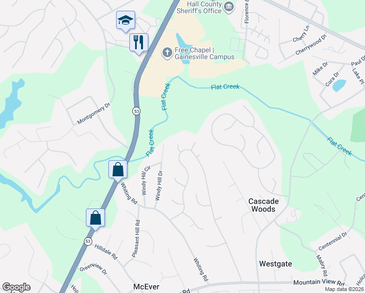 map of restaurants, bars, coffee shops, grocery stores, and more near 3720 Hamilton Court in Gainesville