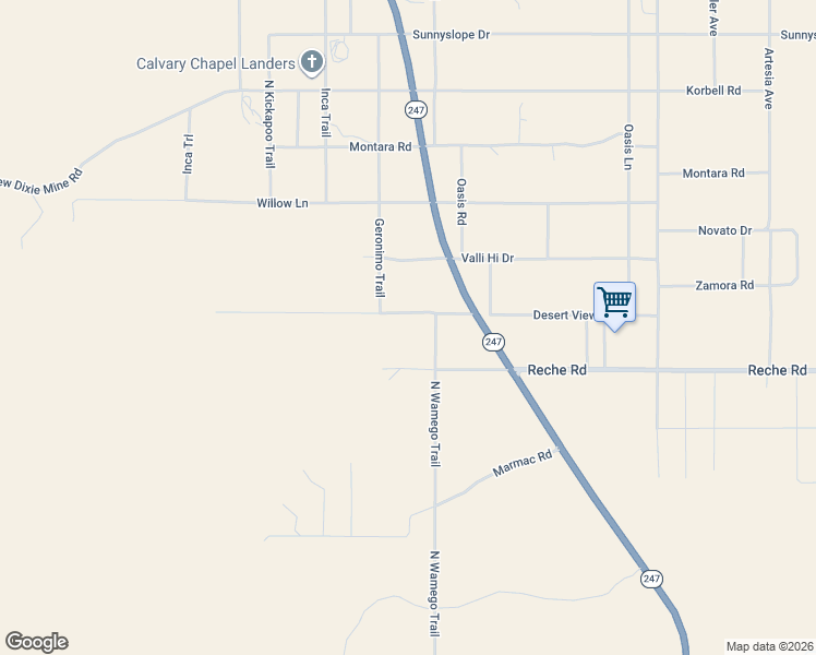 map of restaurants, bars, coffee shops, grocery stores, and more near 55651 Desert View Road in Landers